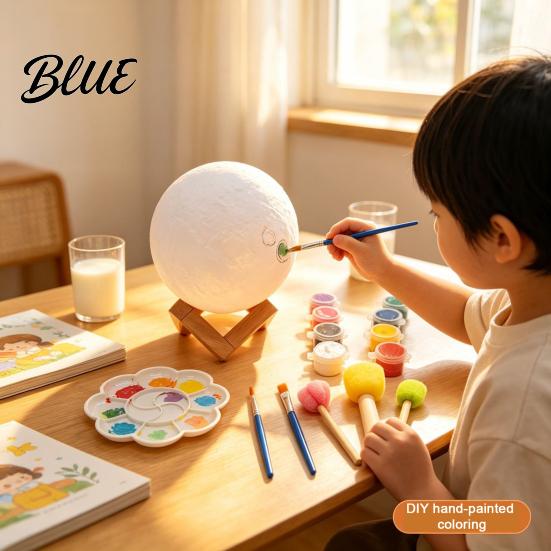 Moon Surface Texture Light DIY Paint Your Own Lamp, LED Night Kit with 8 Handmade Room Decoration Colors And Brushes, Kids Craft Project, Warm