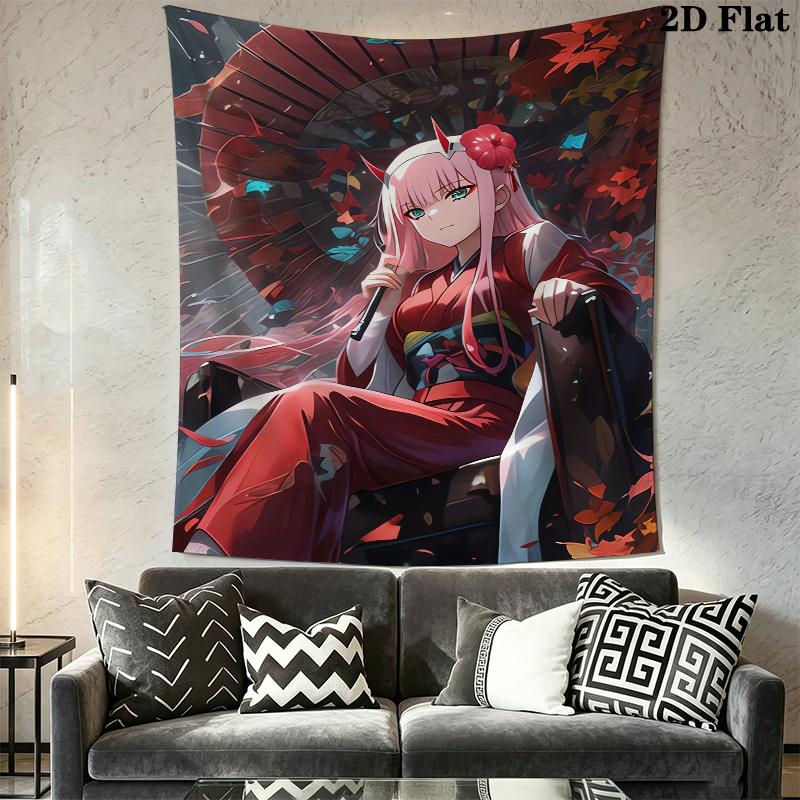 Darling in the Franxx 02 Wall Tapestry Aesthetic Wall Hanging Printed Fabric Blanket Decorative Tapestries for Bedroom Living Room Home Decor