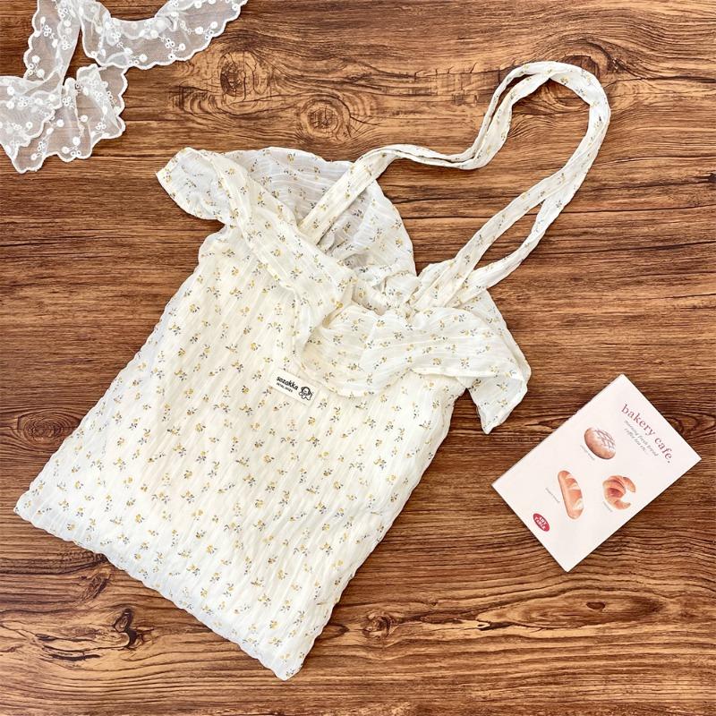 22 Fresh and Sweet Floral Lotus Leaf Edge Shoulder Bag Large Capacity Student Class Bag Fashionable Chiffon Tote Bag