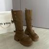 Winter Platform Thick Sole Woman Knight High Boots Fashion Belt Buckle Slip On Shoes Ladies Slim Punk Modern Long Botas