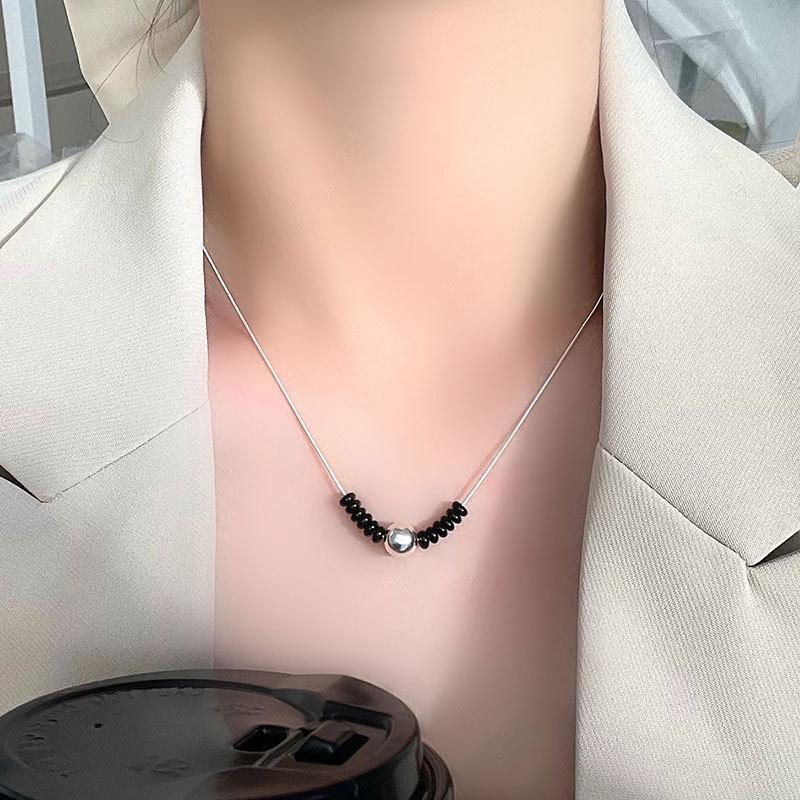 Black Agate Round Bead Necklace, Fashionable, Personalized, Niche Design, Handsome, Collarbone Chain, Simple