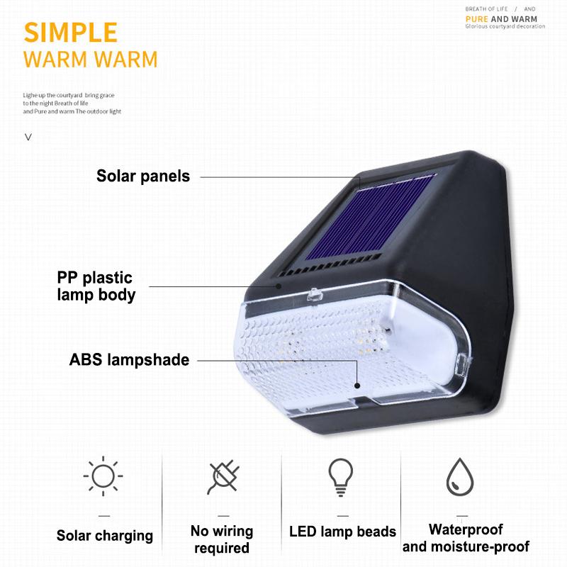 Solar Wall Light Outdoor Waterproof LED Smart Light Control Wall Lamp Street Garden Stair Fence Outdoor Decorative Wall Light