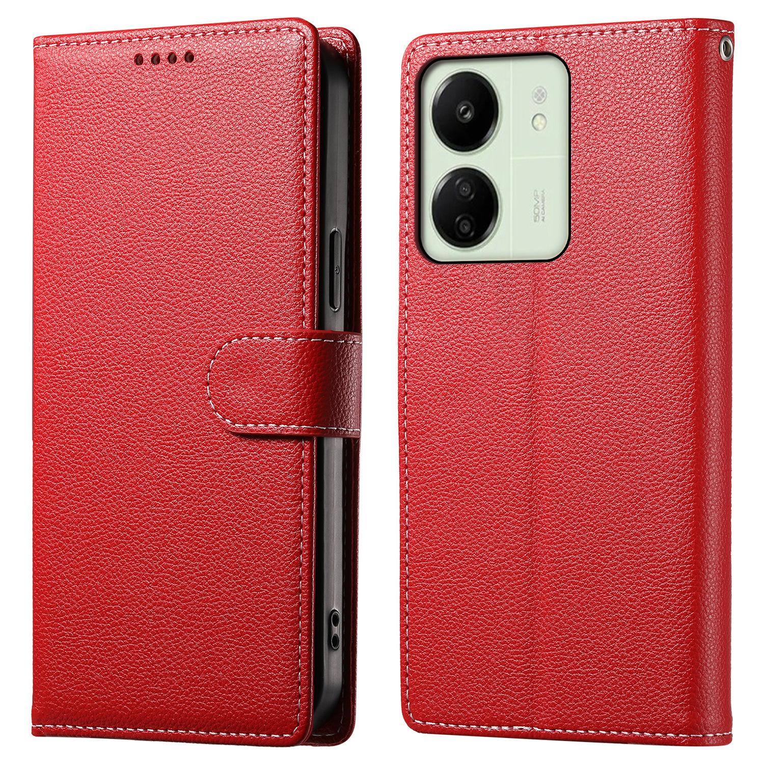 

Phone Case For Xiaomi Redmi 13C 4G/5G/13C 5G/Poco C65 4G/M6 5G Litchi Texture Leather Wallet Cover Magnetic Snap Red