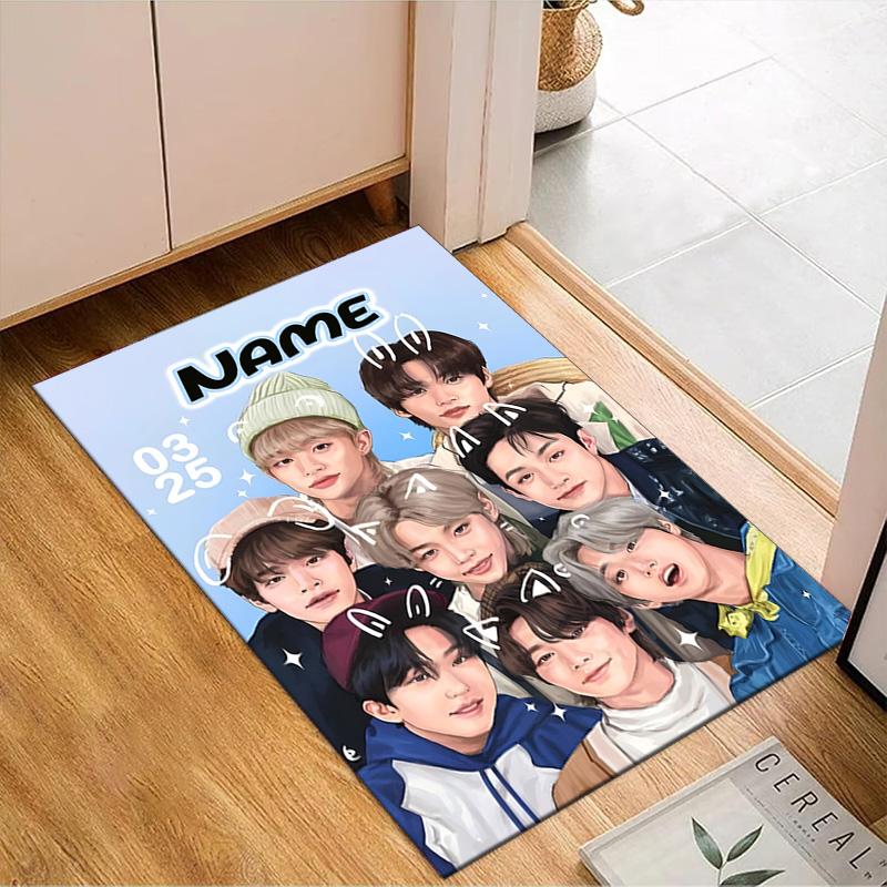 Custom Name K-pop stray Smile Rug for Living Room, Game Rooms, Office, Bedroom, Floor Mat Playful Design, fan gifts Christmas decor