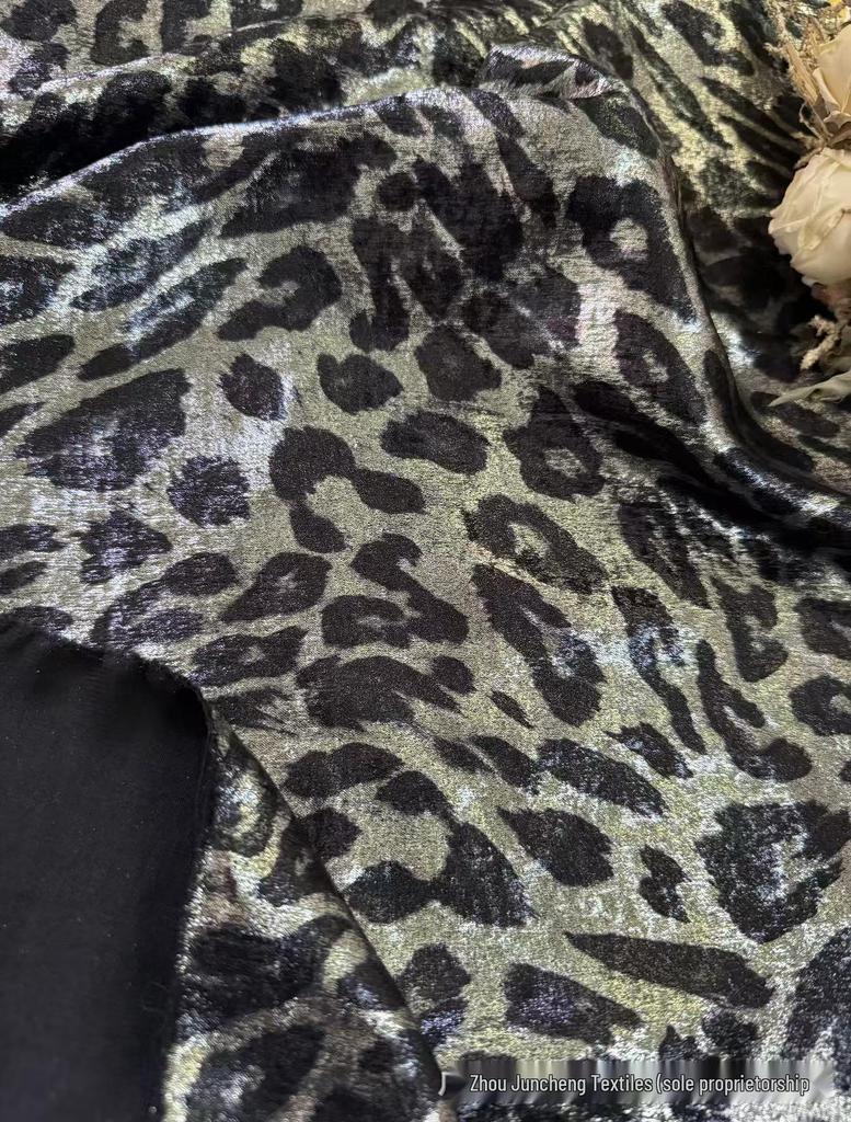 Leopard Velvet Metallic Silver Glitter Dress Fabric - Fashion Costume Performance Material