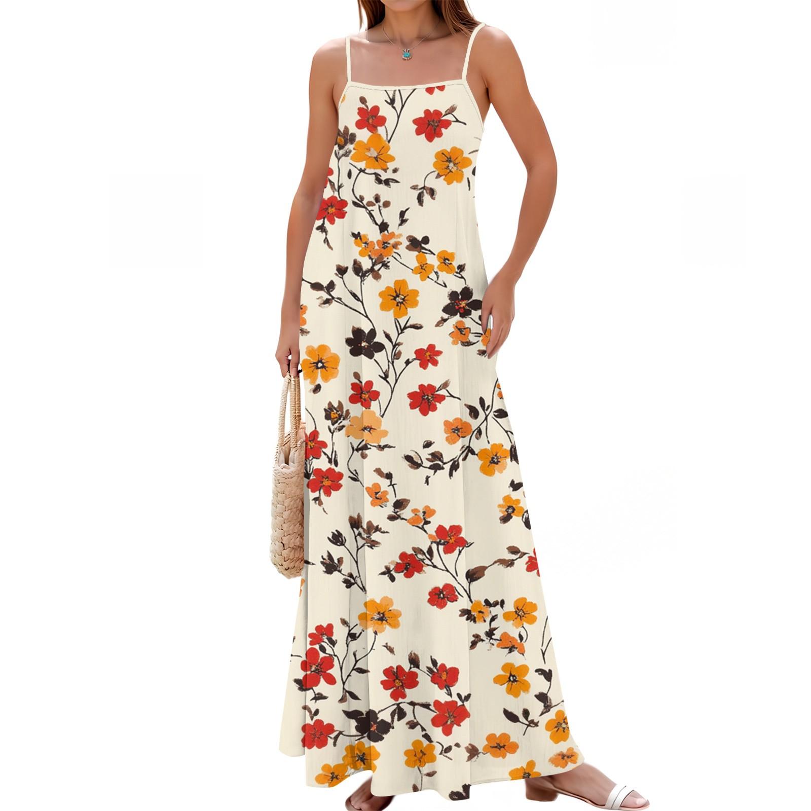 

Женское весенне-летнее повседневное модное платье-сарафан с регулируемыми бретелями и принтом XL шафрановый