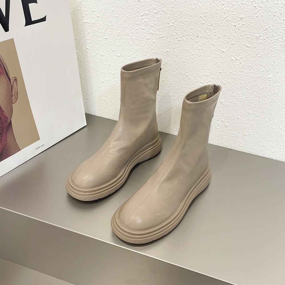 2025 Spring and Autumn New Platform Boots Women's Martin Boots White Single Boots Skinny Boots Women's Chelsea Boots Women's Short Boots