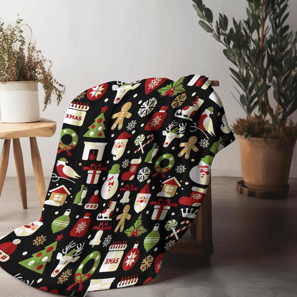 

Cozy Christmas Throw Blanket Reversible Festive Flannel Plush Warm Winter Bedspread Holiday Decor Gift Home 60x80 75x90cm