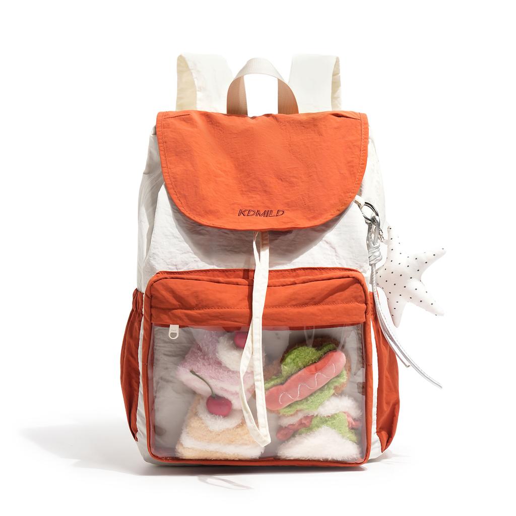 Schoolbag new Japanese contrasting color versatile backpack casual lightweight schoolbag transparent pain bag lightweight travel backpack