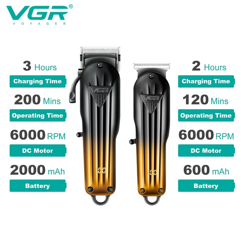 VGR V-646 Men's Digital Display Hair Clipper Set Rechargeable Digital Display Long-lasting Electric Hair Clipper Razor Hair Salon Special Clipper