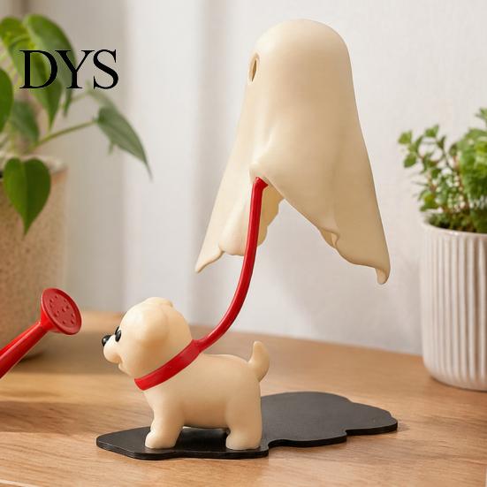 Creative Halloween Table Centerpiece Ghost Walking Dog Figurine, Cute Spooky Statue with Whimsical Room Accessories LED Candle, 3D Printed Tabletop