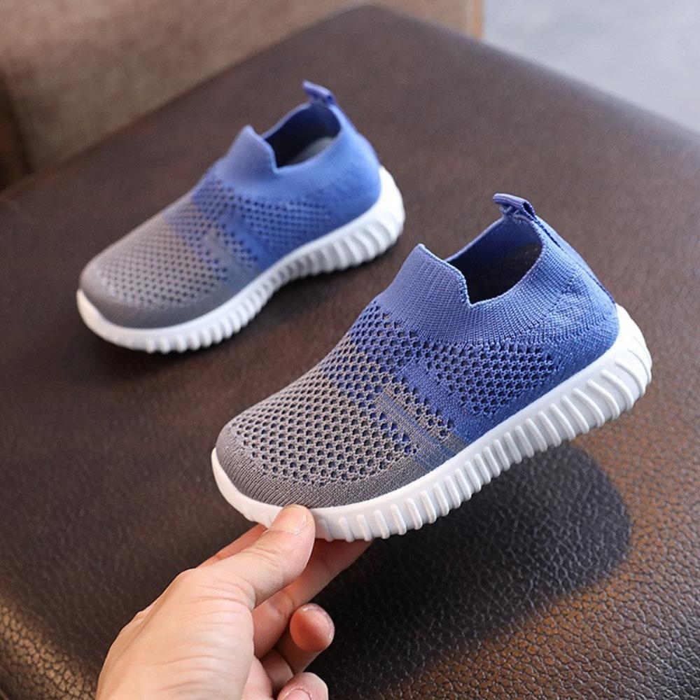 Mesh Upper Children Running Sneakers Soft Soled Patchwork Design Kids Shoes Slip-on Style Lightweight Anti-Slip Shoes
