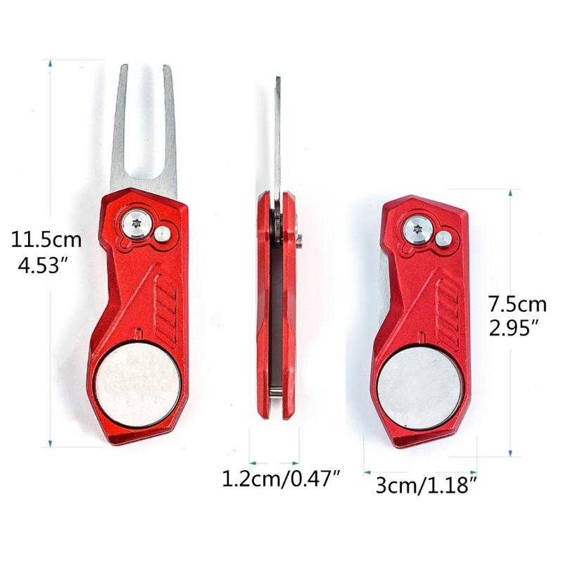 Golf Divot Repair Tool with Popup Button Mini Golf Divot Tools Foldable Golf Green Fork Golf Magnetic Marker Pitch Mark