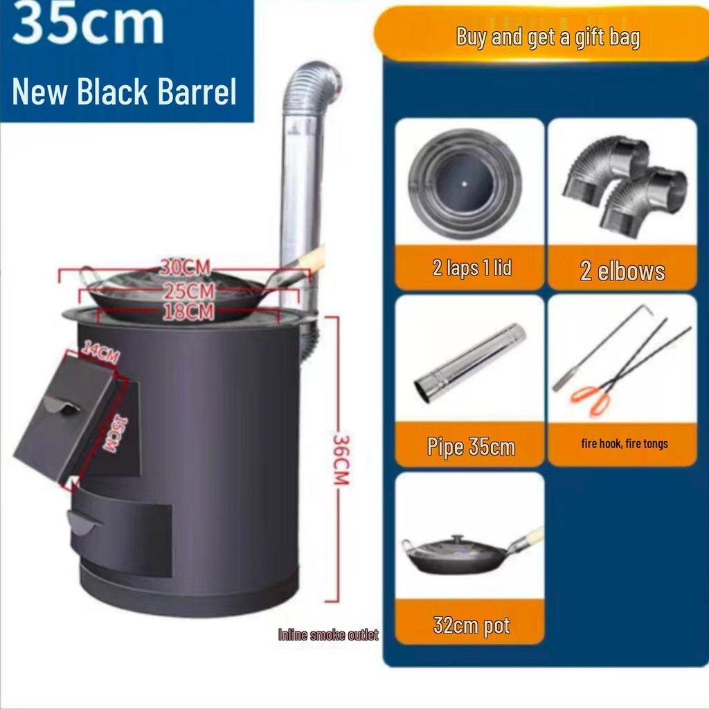 Tragbarer rauchloser Holzofen für den ländlichen Gebrauch: Energieeinsparender, Großer Gusseisentopf für den Haus- & Hofgebrauch