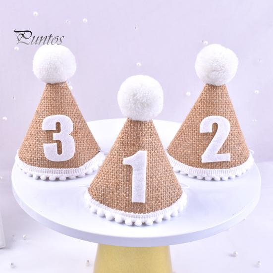 Birthday Hat with Pompom Ball Elasticated Braided No Deformation Wide Applications Decorate Lightweight Newborn Baby Birthday Party Hat for Kids