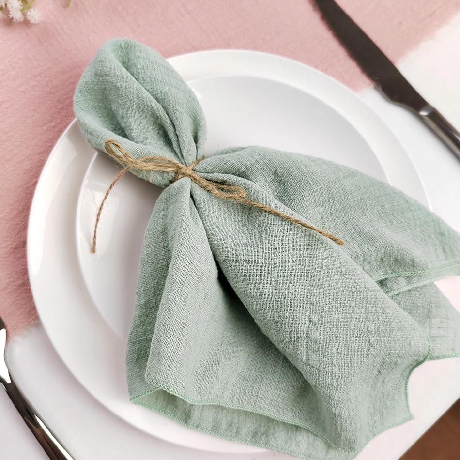 10PCS Decoration Mariage Gauze Crepe Cloth Napkins Pure Cotton Fabric Wedding Decor Everyday Use Dinner Tea Towel Table Village