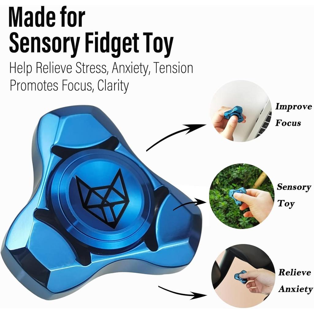 Metal Fidget Spinner for Adults, Stainless Steel Heavy Spinning Toys, Small Mini Fox Hand Gyro, Bearing Premium Long High Spin Fidget Block, Silver