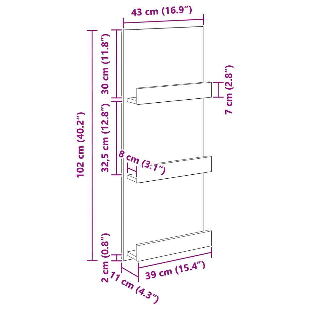 Magazine Rack with Shelf Black Oak Effect 43 x 11 x 102 cm