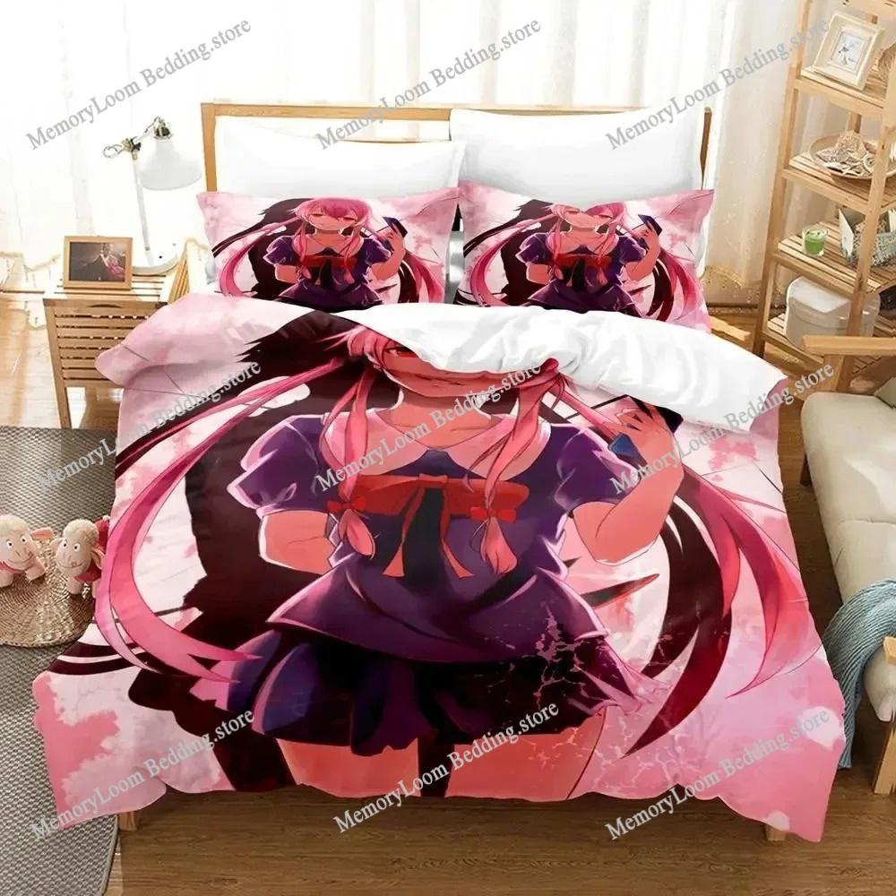 Anime Series Popular Future Diary Yuno Gasai Bedding Set Full/Queen Size Duvet Cover Pillowcase Kids Bedroom Decor Soft Set
