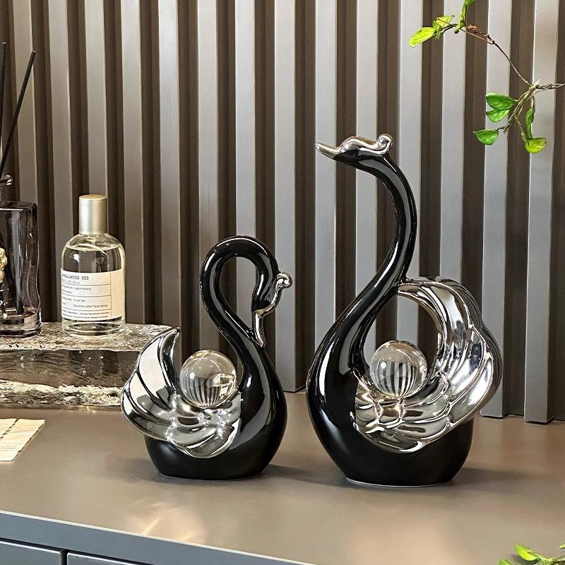 Crystal Ball Couple Swan Decoration for Modern Luxury Home Entrance, Living Room, Wine Cabinet, TV Stand, Wedding Gift