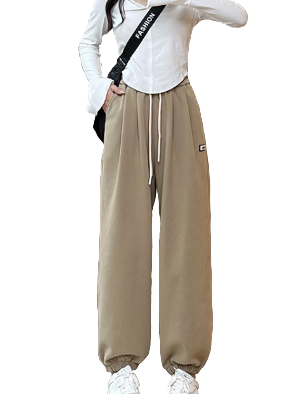 

Sweat Loose Long Sportswear Fluffy [SpringSwalloow] Women s Pants, Fit, Trousers, Autumn/Winter Pajamas, (Khaki XL)