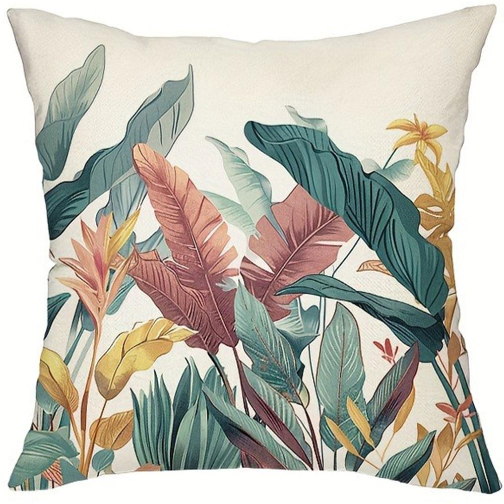Tropical Plant Pattern Cushion Cover Living Room Sofa Zipper Closure Decorative Pillow Cover Without Pillow Core