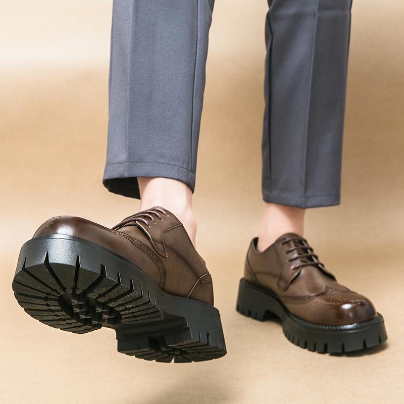 Fashion Handcrafted Thick Soled Men Oxford Shoe Leather British Style Lace-Up Wedding Dress Classic Business Formal Shoes Senior Comfort