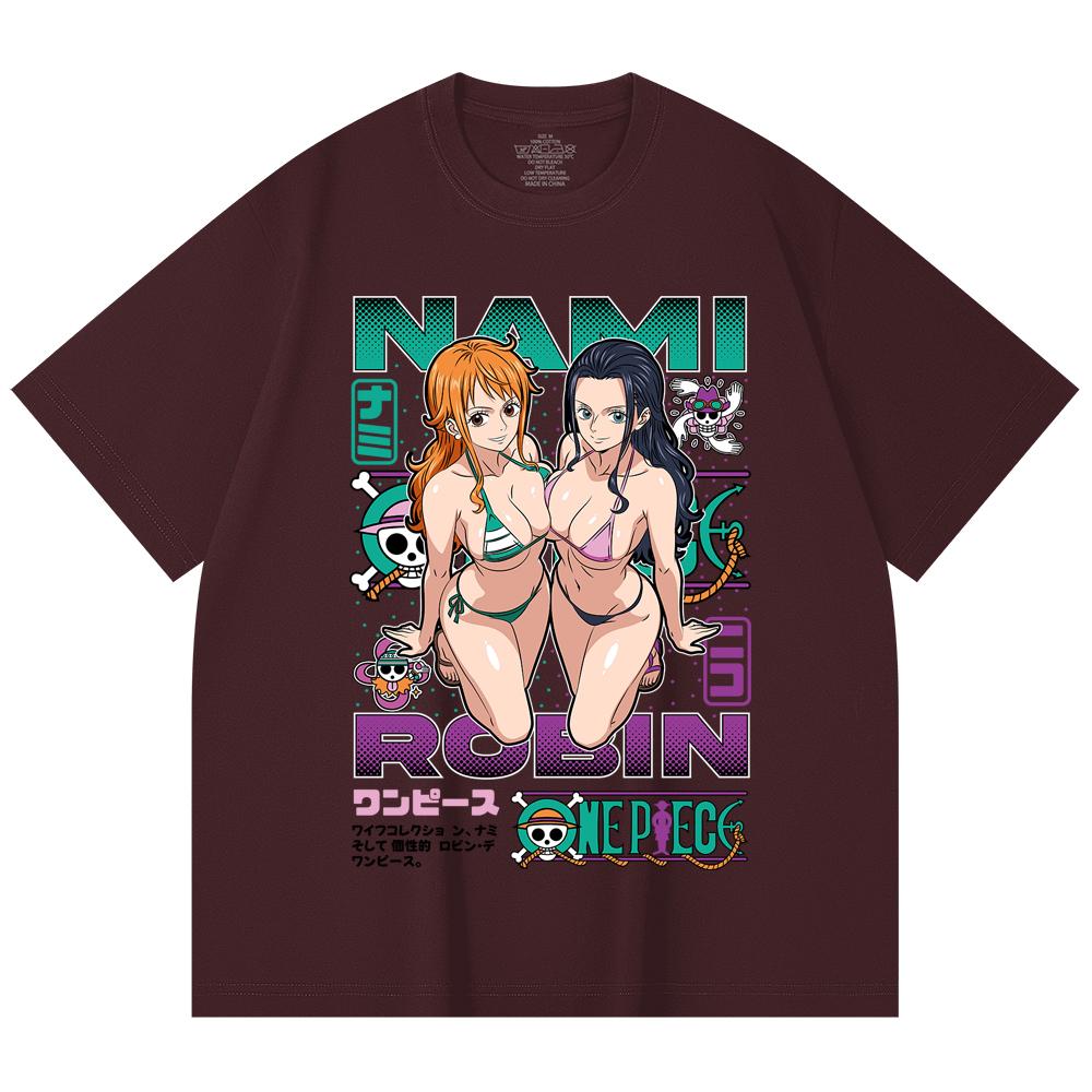 

230 Gsm 100% Cotton One Piece V54 Nami Robin Print Unisex Heavy Cotton T Shirt 2XL