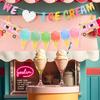 4 Pcs Ice Cream Banner Garland Ice Cream Birthday Party Decorations Supplies Icecream Bar Sign Streamer Decor for Summer Pool Beach Baby Shower