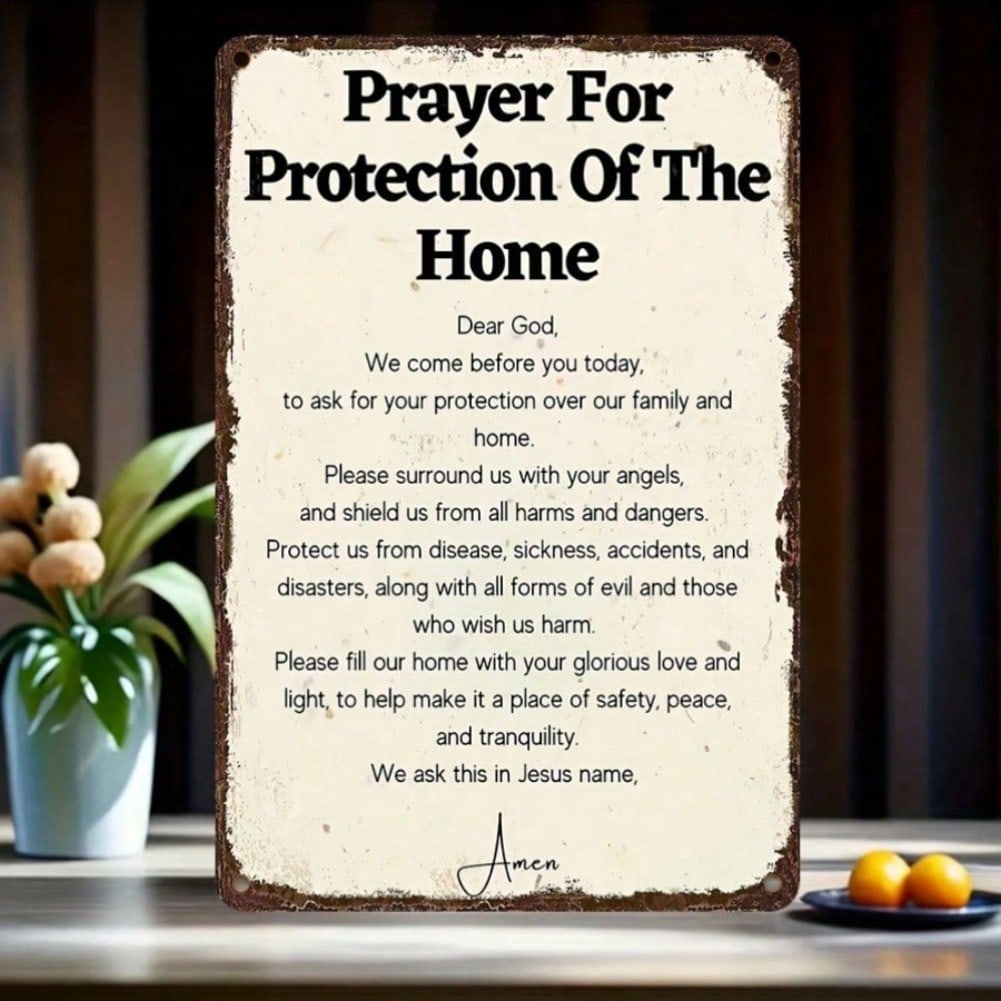 Vintage Metal Wall Art Sign Prayer For Home Protection 8x12 Inch Rustic Tin Decor For Indoor Outdoor