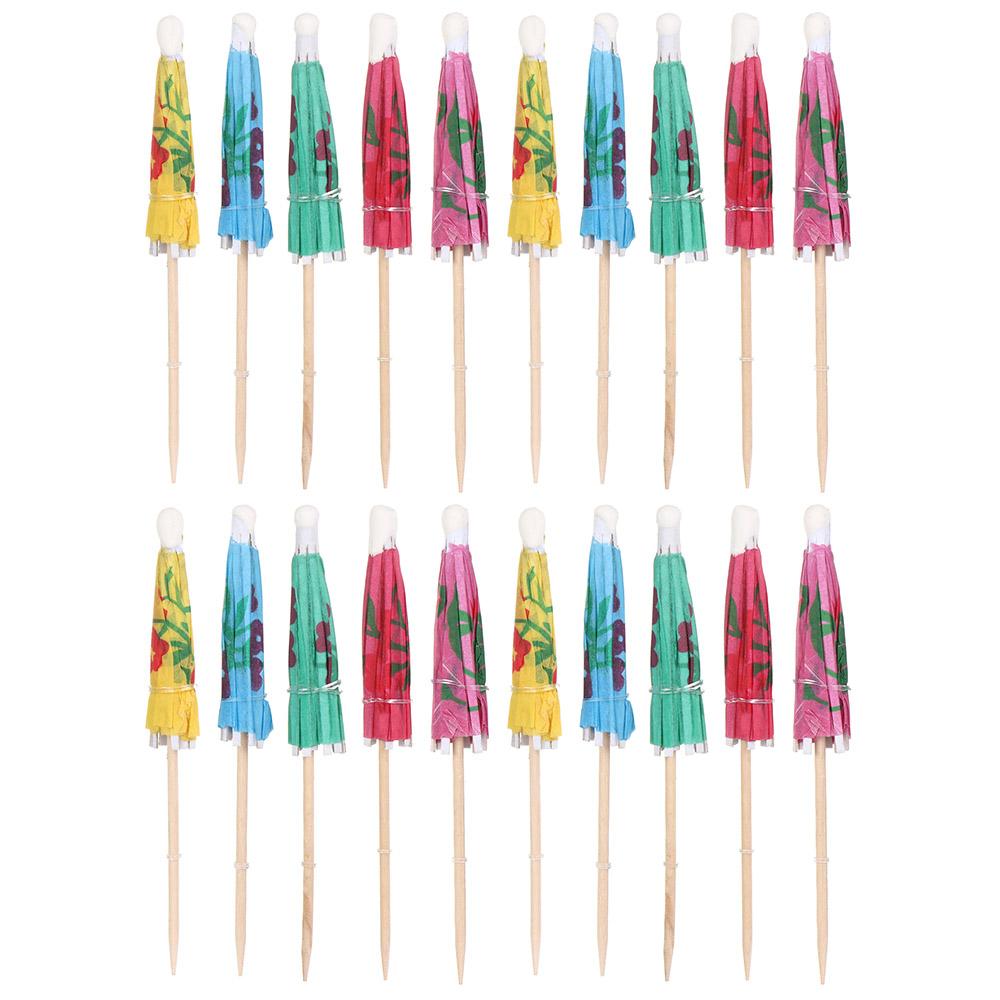 20pcs Wooden Bar Cocktail Decor Mixed Color Cocktail Mini Umbrella Parasol Snack Toothpicks