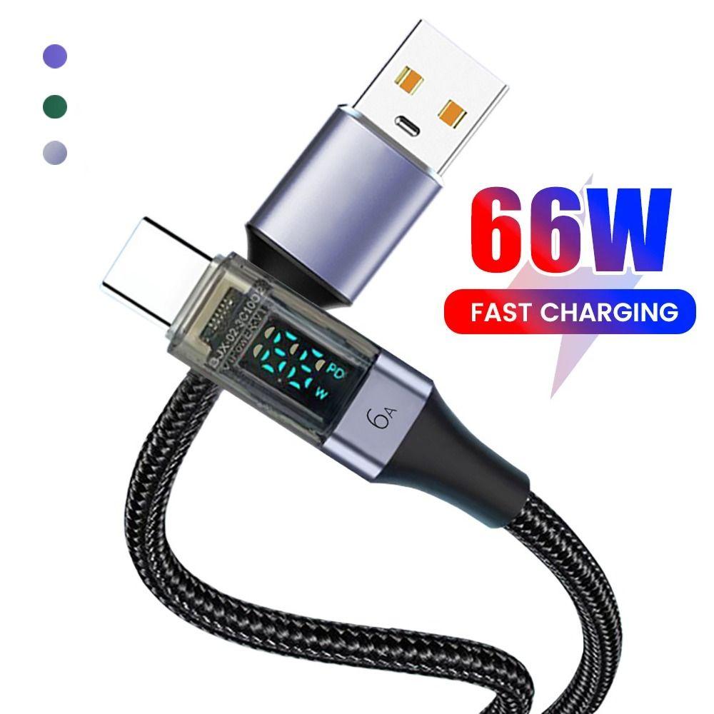 Digital Display 6A USB C Cable PD 66W Type-C Charging Line for Xiaomi/Samsung/OPPO Mobile Phone