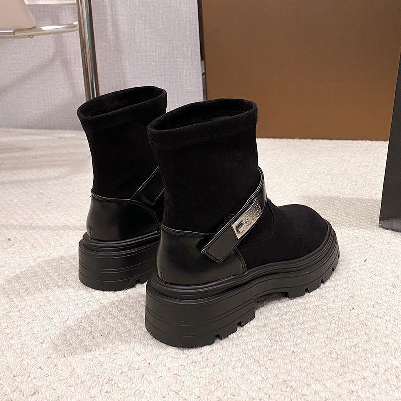 Thick-soled heightening suede thin boots British style Martin boots retro wind wiping head elastic boots women's 2025 autumn new models