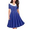 Summer Women's V-Neck Short Sleeve Polka Dot Printing Retro Double-breasted Pseudo-Button Pendulum Dress