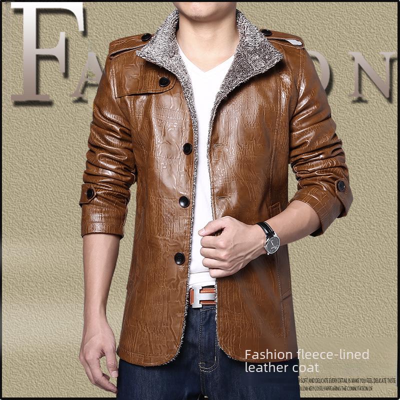 Jaqueta grande de couro masculina com lapela de pele - tamanhos 7XL e 8XL para outono/inverno