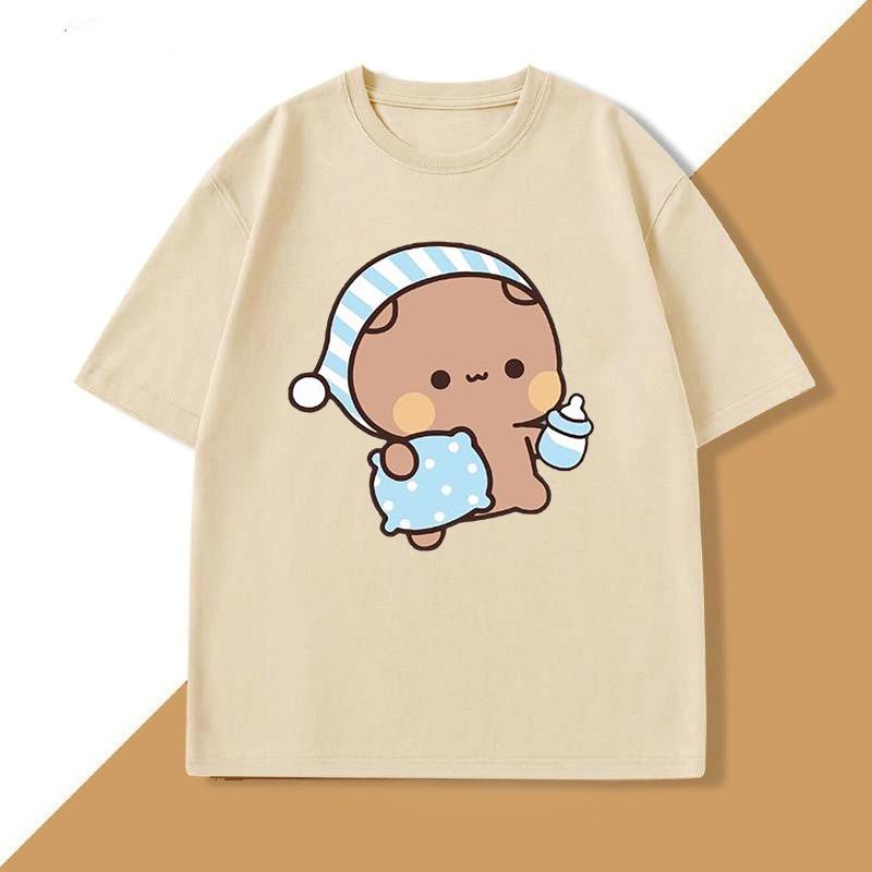 Couple Bubu Dudu T Shirt Funny Cute BuBu Panda Going To Sleep with DuDu Bear Graphic Tees Funny Cotton Unisex WOMEN T-shirt Clothes
