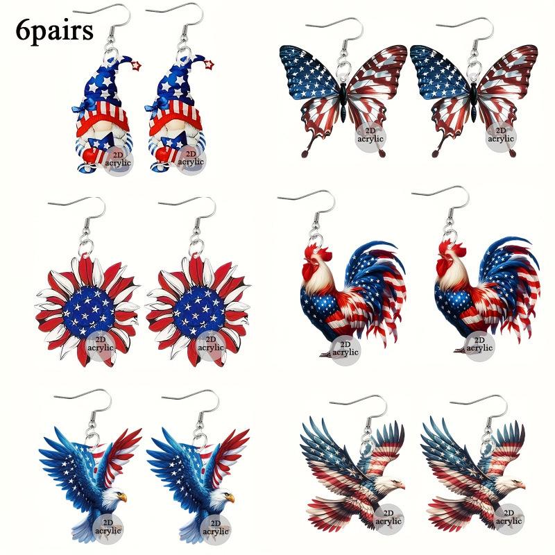 American Flag Acrylic Animal Earrings - Red & White Independence Day Theme