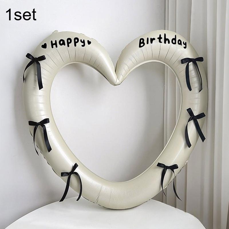 1set 40-Inch Bow Happy Birthday Hollow Heart Aluminum Film Balloon Set Birthday Party Decoration Photo Props