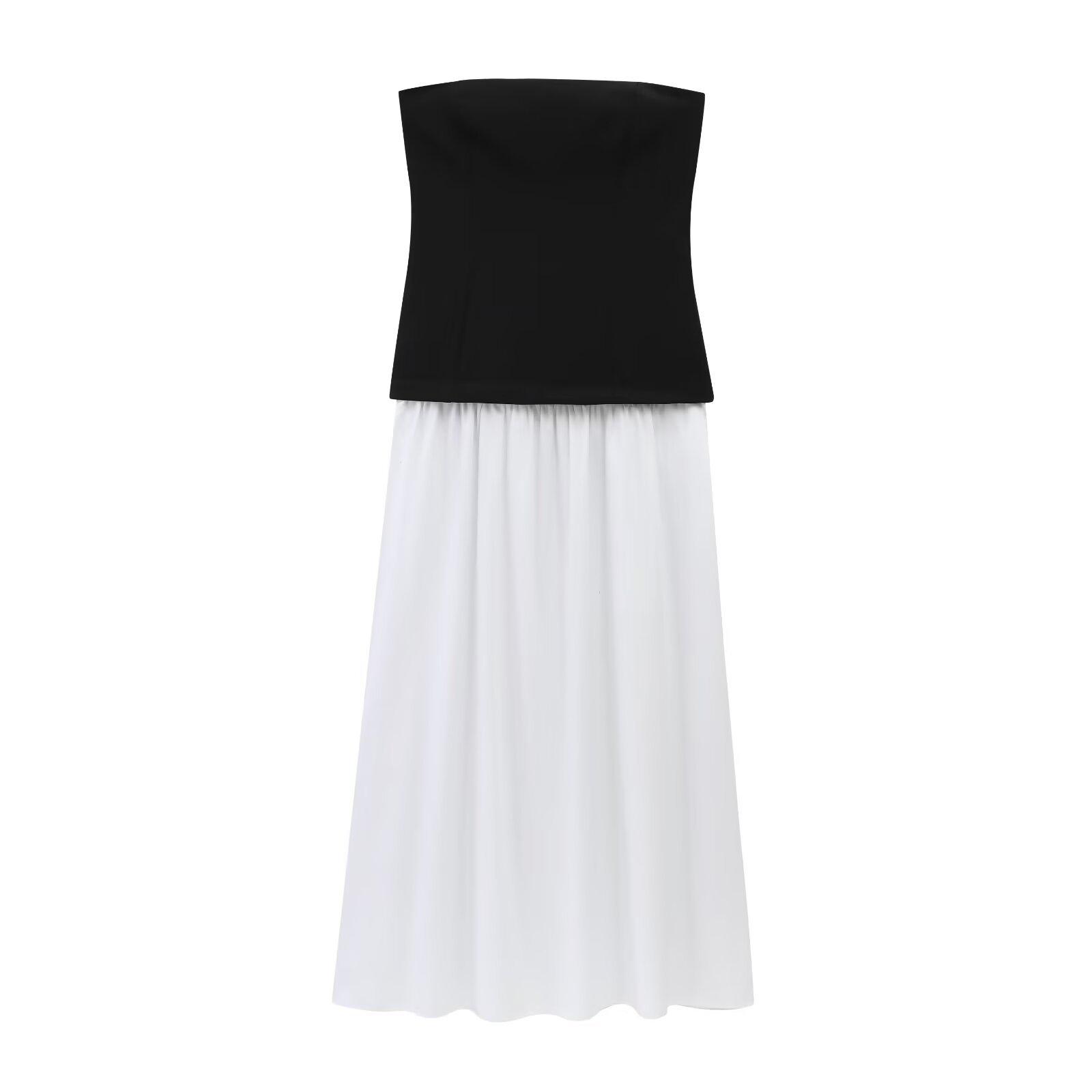 

European & American Spring 2025 Women s Strapless Color Block Slim Fit Long Dress Large