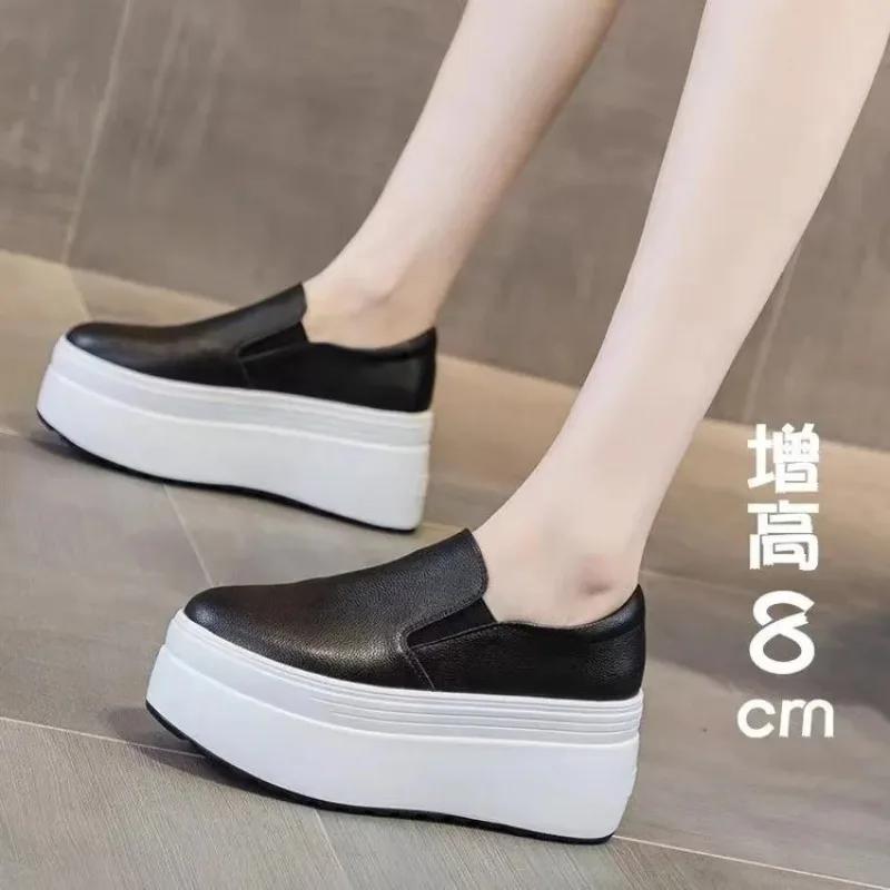 Fashion Autumn Loafer 8CM Platform Shoes Flats White Slip on Casual Shoes Slipony Women Sneakers Shoes Breathable Comfy Summer Sneakers