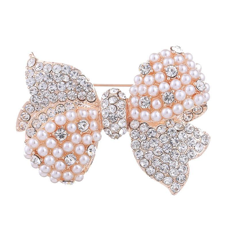 Diamond-encrusted Bow Brooch, Elegant and Refined for Women, Pearl Brooch, Fashionable and Anti-glare Pin
