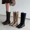 Autumn and winter leather Martin boots solid color versatile low heel square heel large size women's boots cowhide square head new high boots women