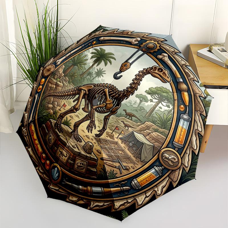 Dinosaur Fossil Excavation Scene pattern umbrella, portable and foldable design, 8 ribs, a casual accessory for friend's birthday gifts.