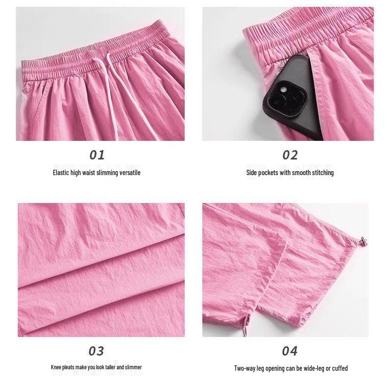 Damen Cargo-Hose im amerikanischen Stil, rosarot, schnelltrocknend, weites Bein für den Sommer