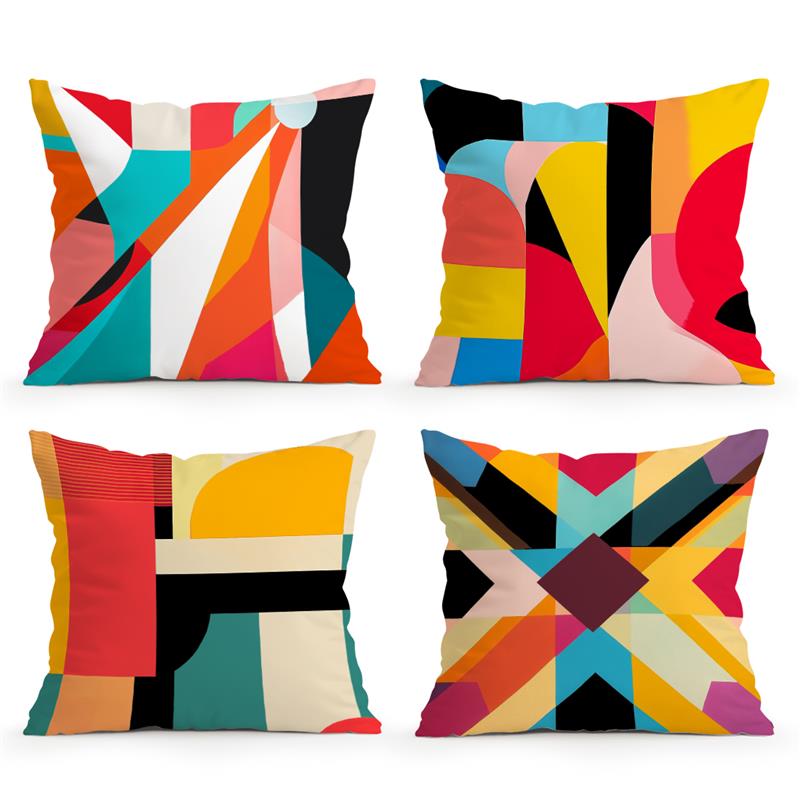 Colorful Abstract Geometry Cushions Pillowcase Printed Polyester 45X45Cm Throw Pillow Cover Decorative Sofa Cushion Pillowslip