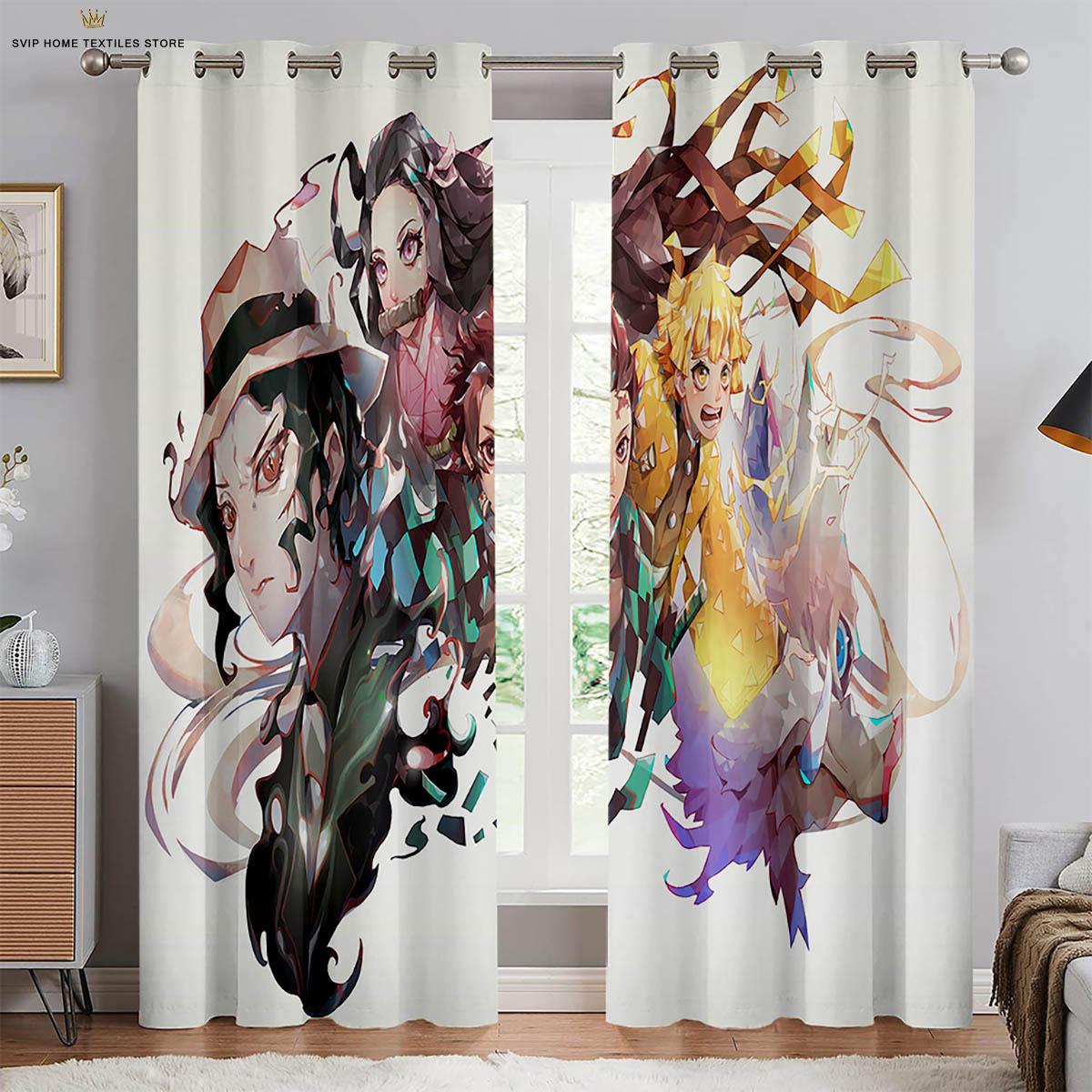

Hot-Blooded Anime Cartoon Style Print Print Window Curtains, Black Silk Material, Study, Dormitory, Bedroom Space, High Quality W100xH130(CM) folio&Grommet Top