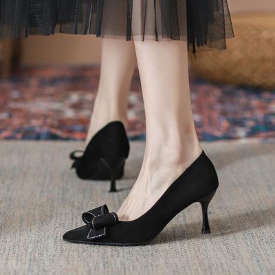 Bowknot Women Heels Shoes Single Shoes Pointed Toe High Heels Women Shoes Elegant Shoes Black Women Pumps
