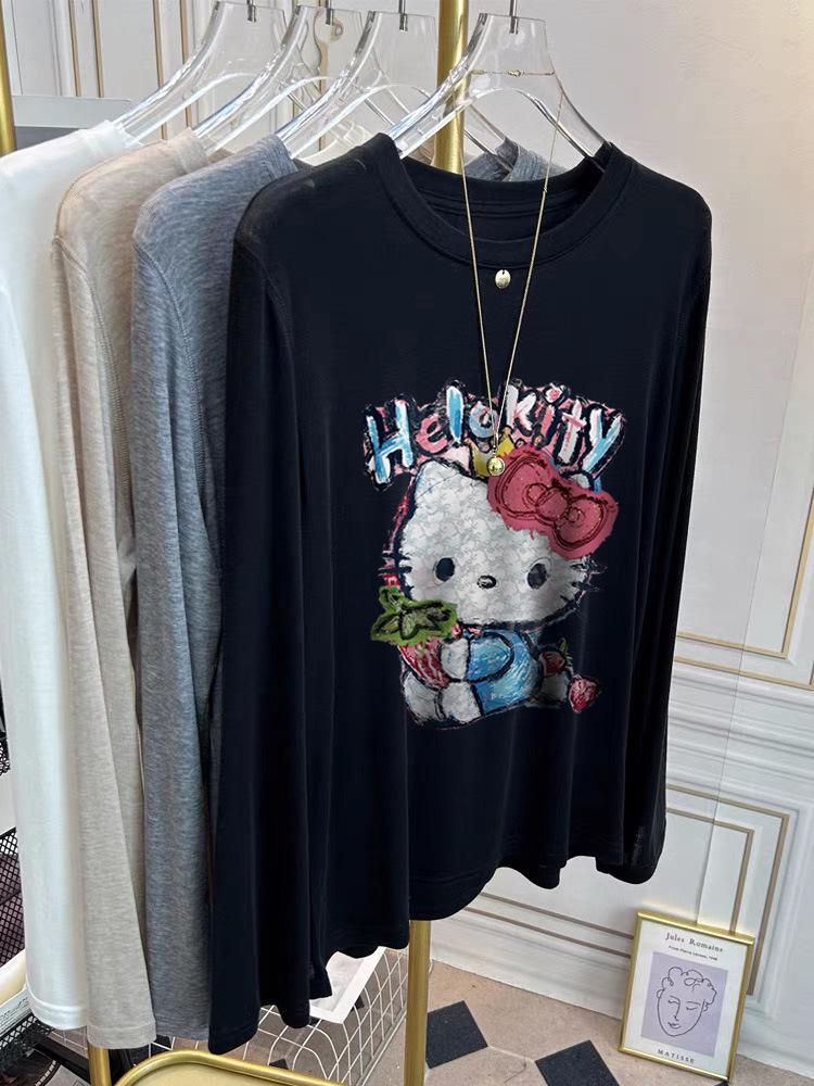 

Korean Style Cartoon Print Long Sleeve T-shirt: Spring/Autumn Versatile Round Neck Base Layer XL