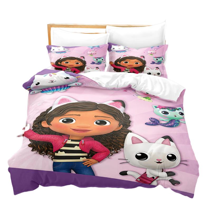 

Gabbys 3pcs Dollhouse Cartoon Print Children Bed Duvet Set Quilt Pillow Cover Gabby,135x200cm/53.1*78.7in
