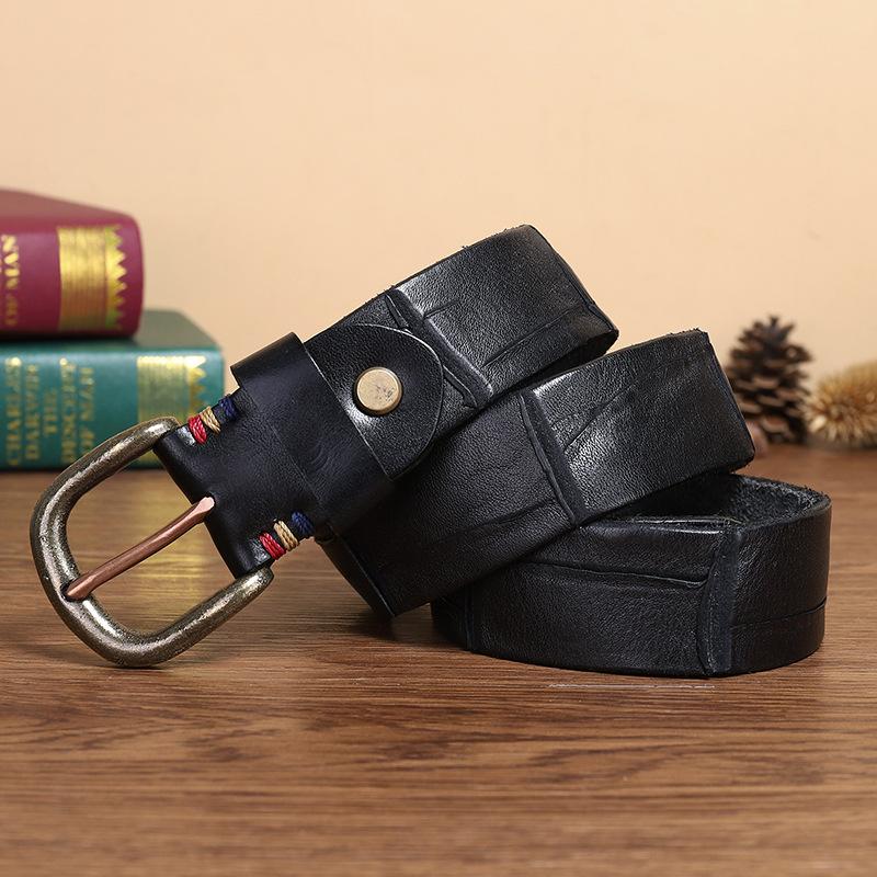 

Ремень мужской ретро состаренный ручной работы с ножевыми следами кожаный пряжка модный корейский стиль первый слой коровьей кожи ремень 130cm